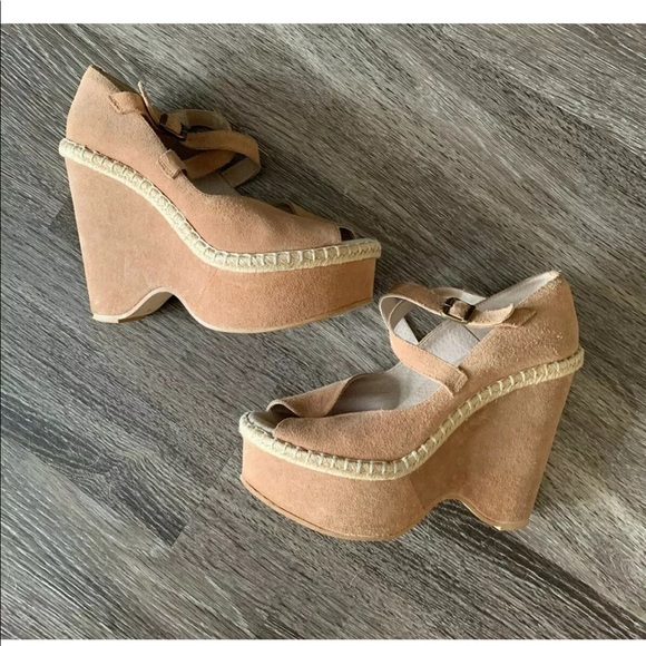 Free People Terrace Suede Wedges Blush 39 - Picture 2 of 6